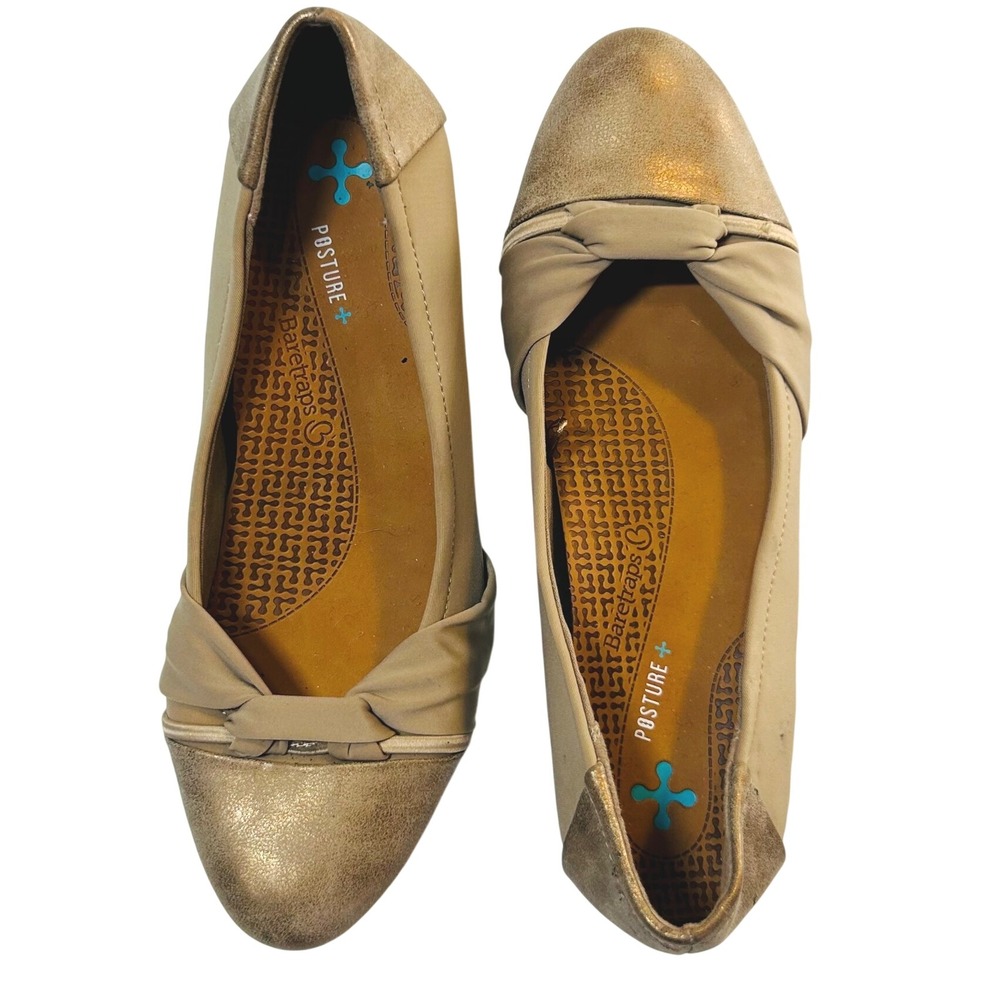 Baretraps Nima Tan Gold Metallic Posture+ Comfort Ballet Flats Womens 7.5M